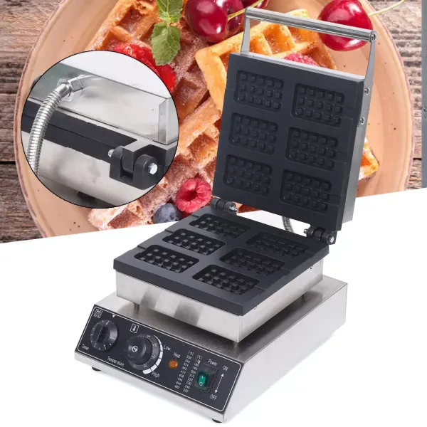 VPABES Hot Commercial Waffle Maker Nonstick Electric Muffin Waffle Machine 6 Square Grid 110V 1500W