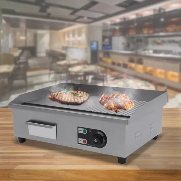 22 in Flat Top Grill Hot Plate BBQ Commercial Electric Countertop Griddle 1600w